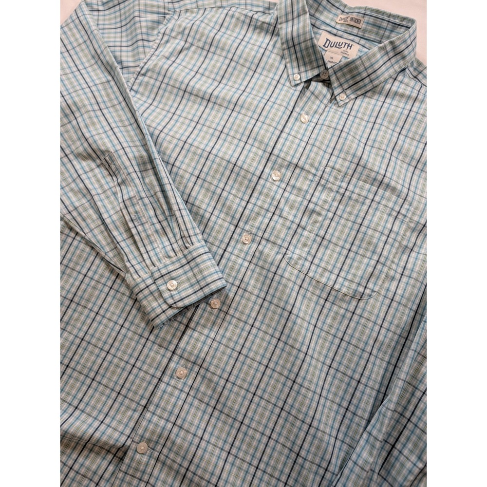 Duluth Trading Co Untucked Shirt Mens XL Relaxed Fit Blue Plaid L/S Cotton